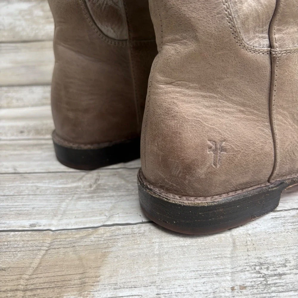 Frye Boots Paige Leather 6.5 Grey Pull On Round Toe Riding Western Distressed - Picture 3 of 12